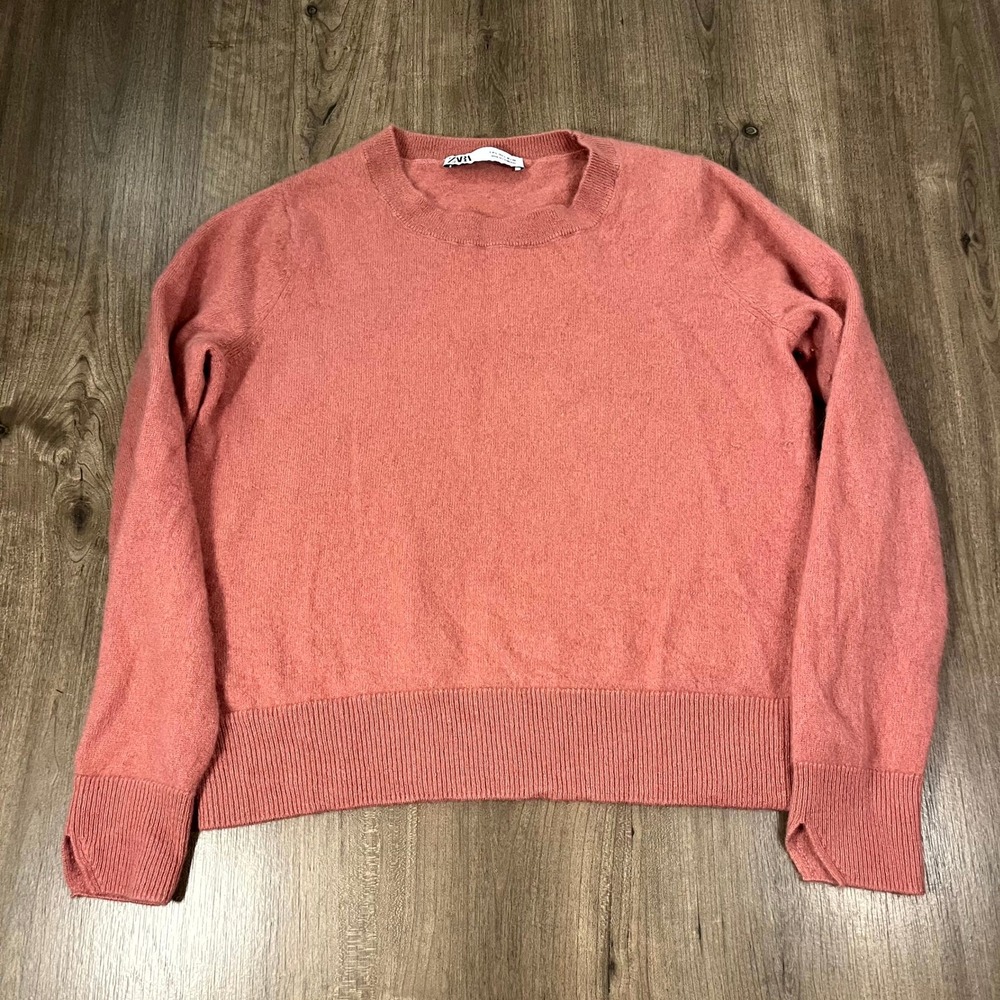 Zara Sweater Jumper 100% Cashmere Crew Neck Dusty Pink Womens Large